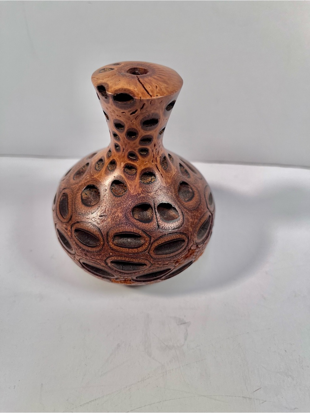 Vintage hand-turned seed pod Bud Vase